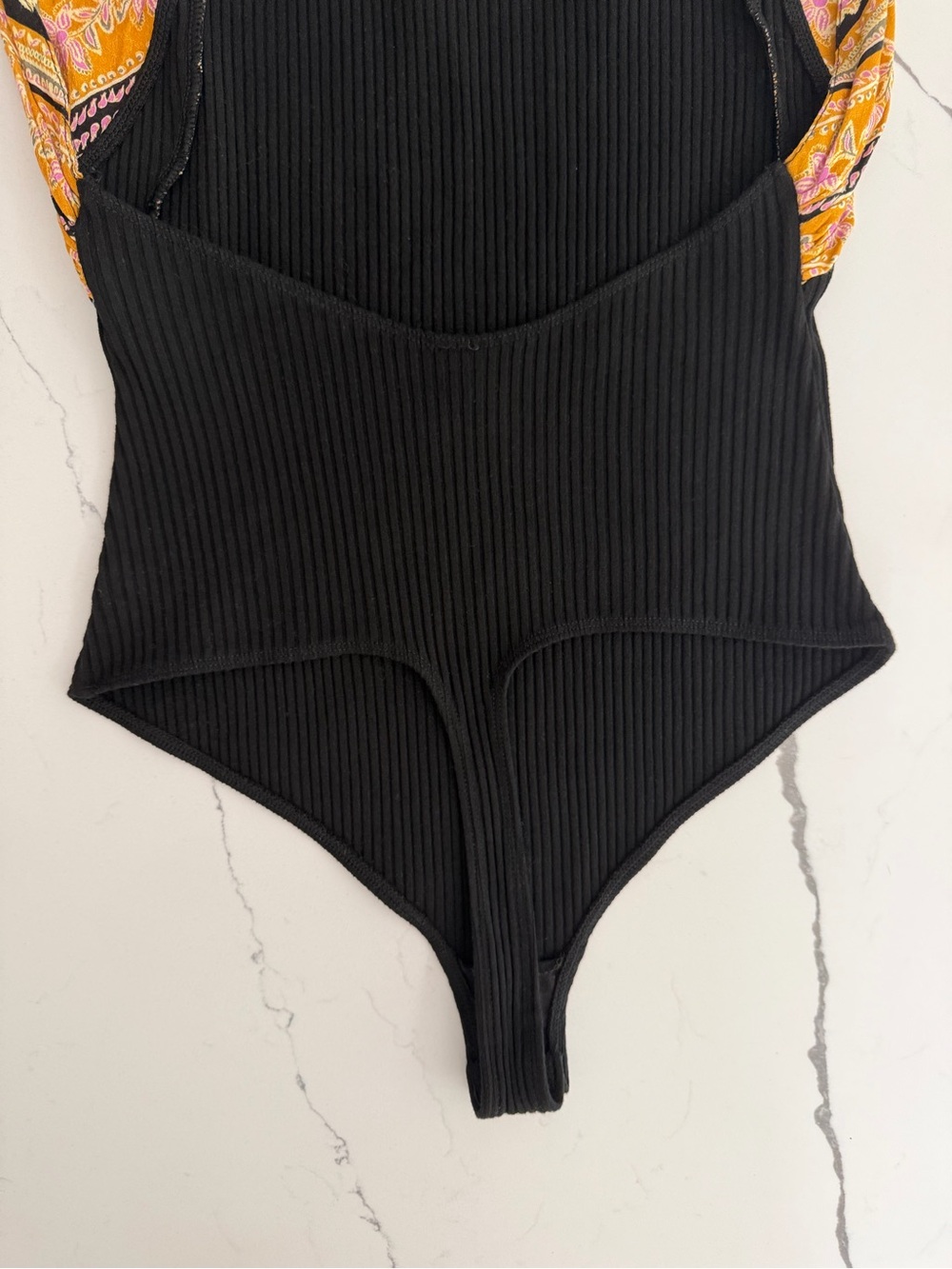 Free People Eyes For U Halter Bodysuit M Black Ribbed Scarf Tie Open Back Boho - Picture 10 of 12